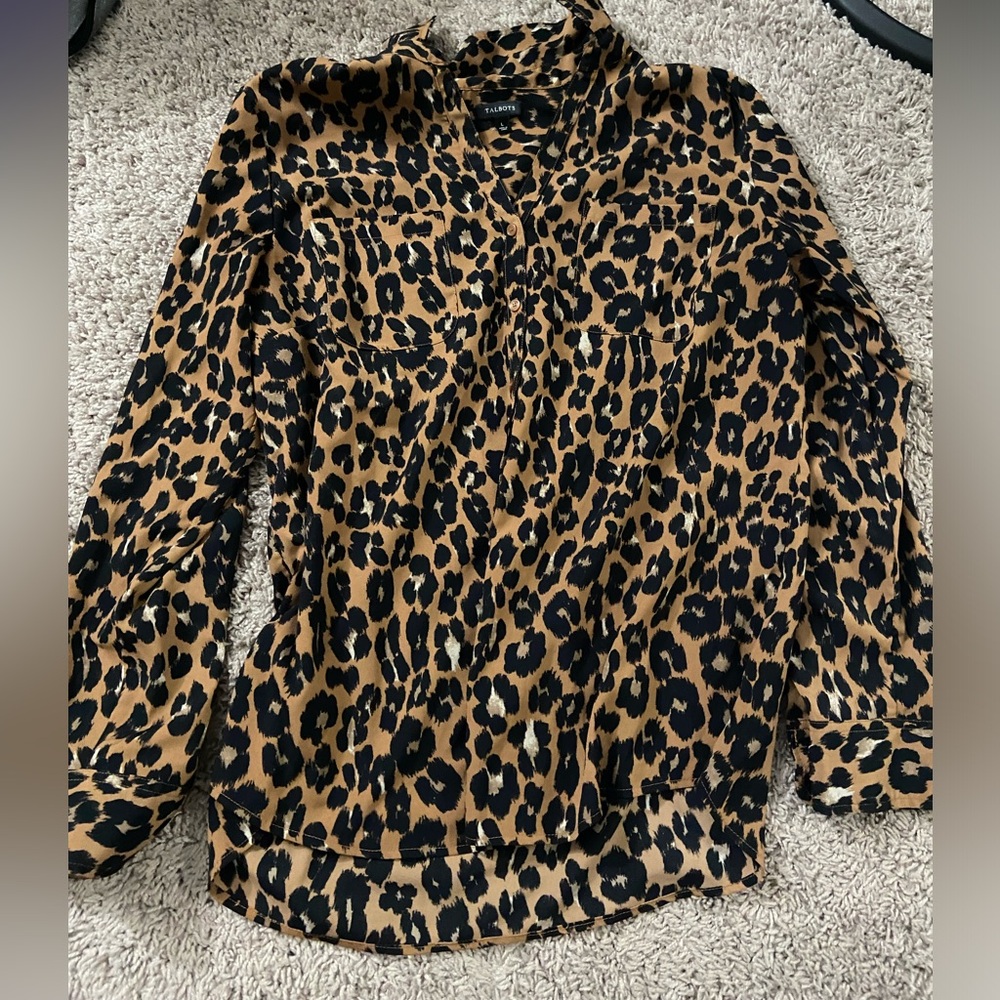 talbots cheetah print long sleeve blouse size large